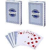 GSE 2-Deck Canasta Cards with Point Values, Blue Playing Cards | Includes Canasta and Hand &amp; Foot Game Rules, Traditional Rummy Game Playing Cards, For Family Game Night, Friends Gathering