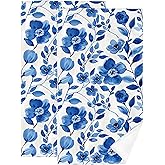 Blue Floral Hand Towels for Bathroom Decorative Set of 2 Soft Absorbent Watercolor Flower Bath Towels for Farmhouse Kitchen Home Spa Hotel Yoga Spring Summer Bathroom Decor Gifts 14"x28"