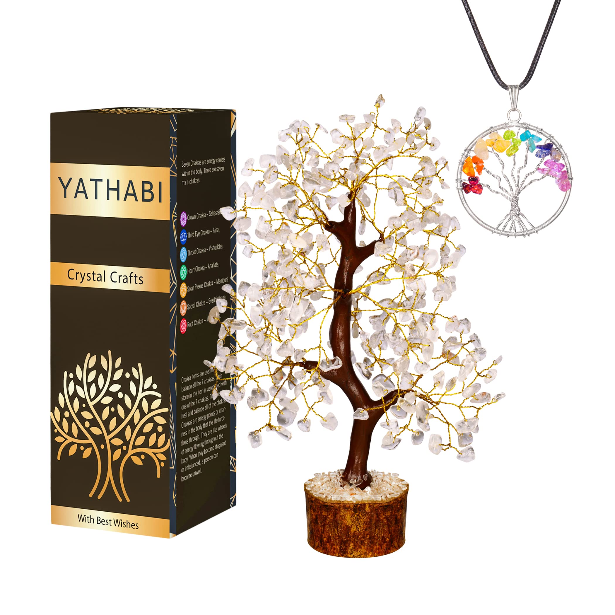 YATHABI Clear Quartz Crystal - Healing Crystal Tree - Stones and Crystals - Quartz Crystal - Spiritual Gifts for Women - Money Tree - Desk Decor - Healing Crystal Gift - Chakra Crystals