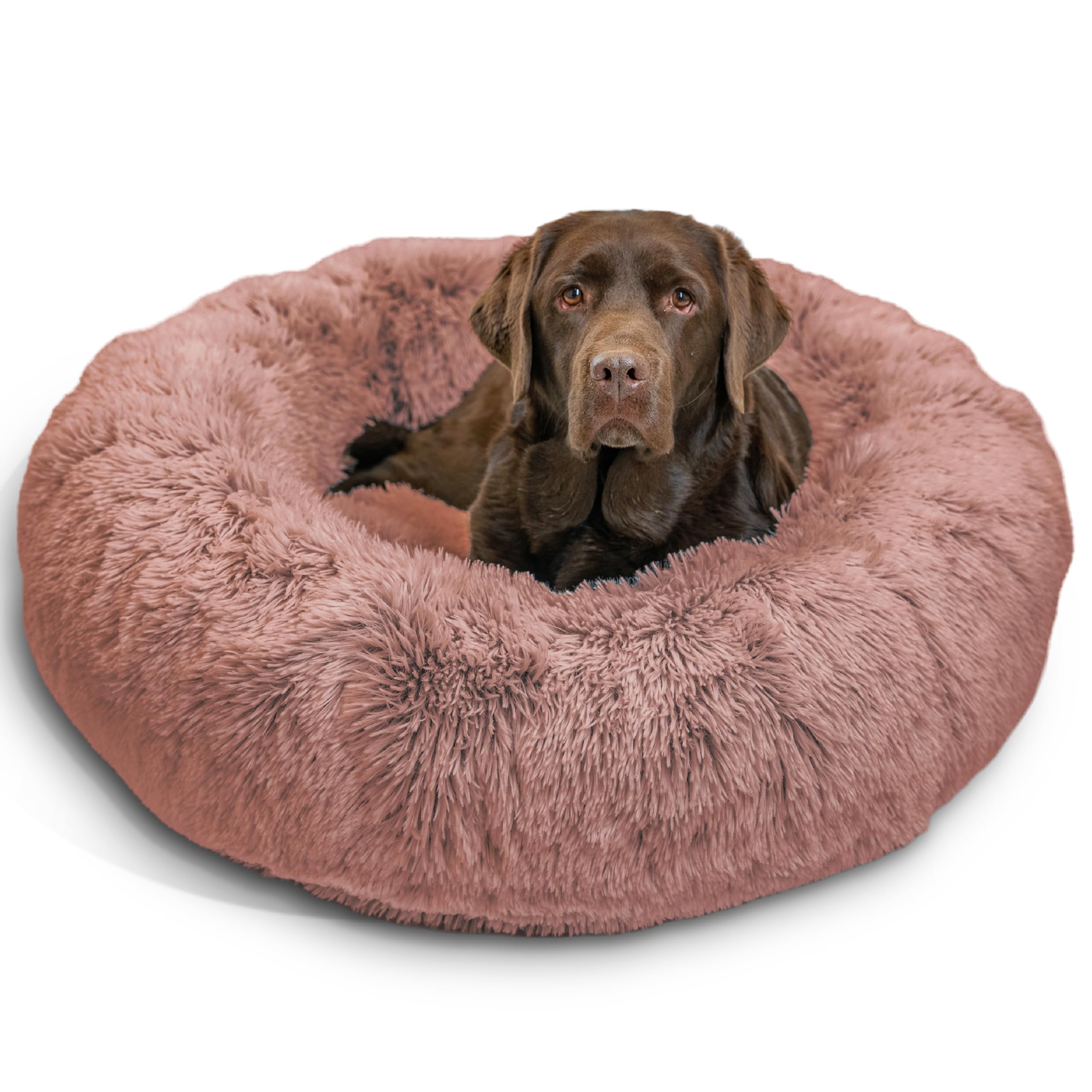 Best Friends by Sheri The Original Calming Donut Dog Bed for Large Dogs up to 100 lbs, Shag Faux Fur, Dusty Rose, 36" x 36" Image
