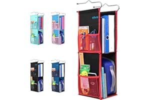 ABRA® 2 Shelf Hanging Locker Organizer for School, Work, Gym, Storage | Deep Shelves 6.5”x 9”| Eco-Friendly Fabric Healthy for Children (Black/Red)
