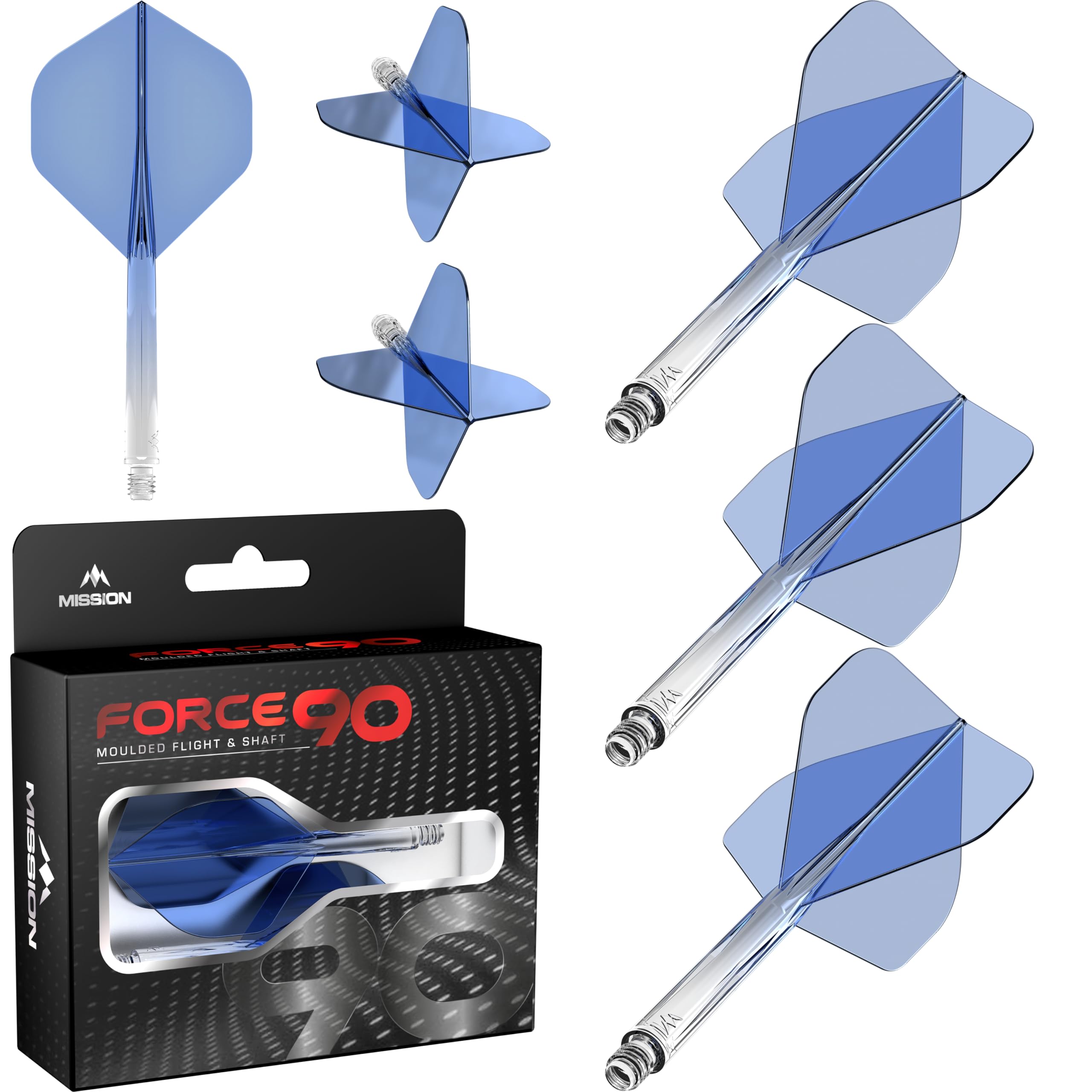 Mission Darts Force 90 | Integrated Precision Moulded Dart Flight And Shaft System, Pack of 3 Professional Highly Durable Combined Dart Flights And Stems | Standard No.2