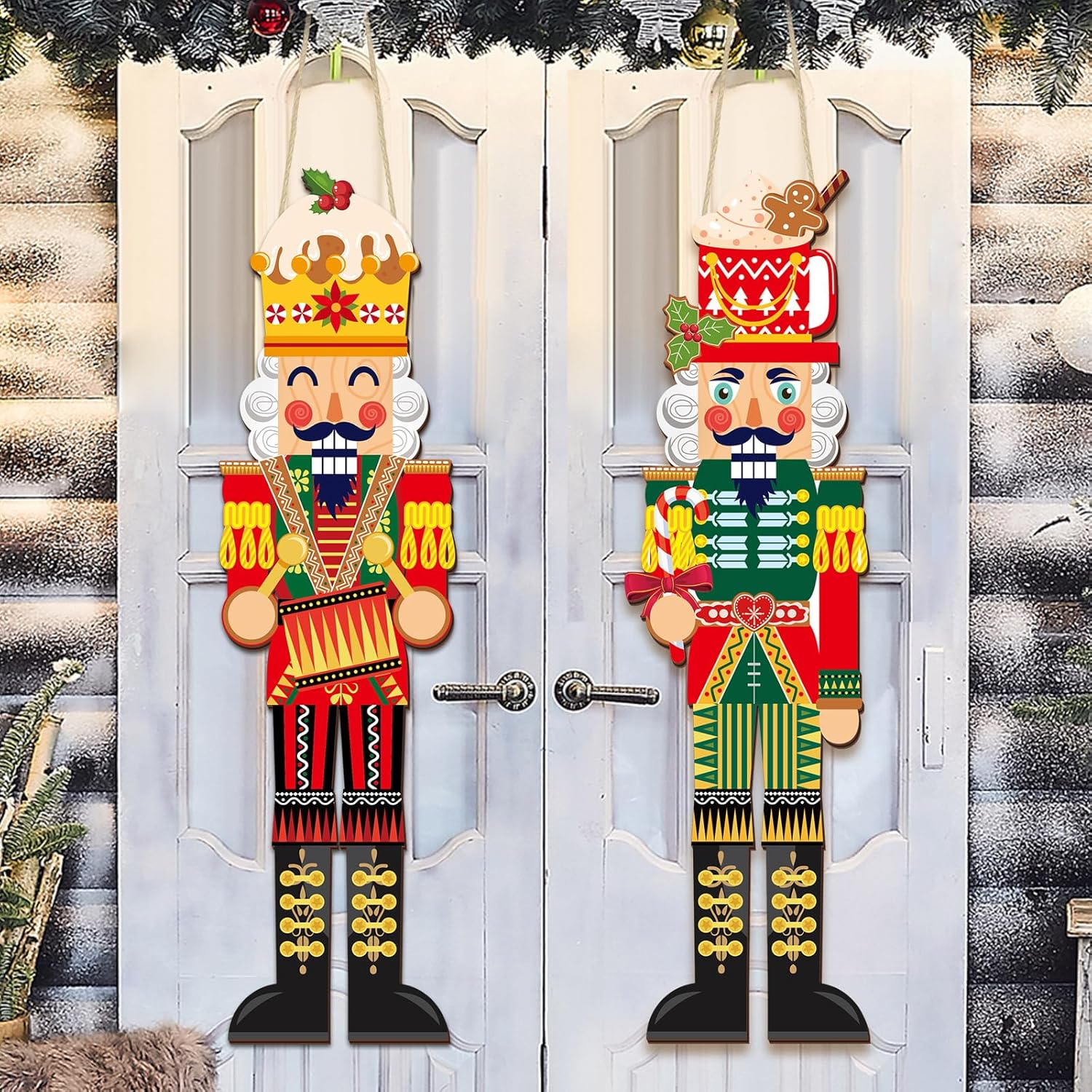 Nutcrackers - Soaoo 2 Pcs Christmas Nutcracker Ornaments Wooden Nutcracker Figures King Soldier Nutcracker Christmas Decor Traditional Hanging Nutcrackers Set for Xmas Tree Birthday Party Supplies 27.6 x 7.5 Inch