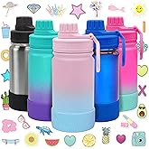 CHILLOUT LIFE 12 oz Kids Insulated Water Bottle for School with Leakproof Spout Lid and Cute Waterproof Stickers, Personalized Stainless Steel Thermos Flask Metal Water Bottle For Girls & Boys