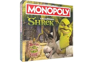 USAOPOLY MONOPOLY: Shrek Edition Board Game, Buy, Sell & Trade, Iconic Fairy Tale Characters like Shrek, Donkey, Puss n Boots & More, Classic Family Game for Ages 8+, Officially Licensed DreamWorks Merchandise
