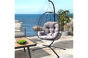 VIXLON Hanging Egg Chair with Stand Swing Chair Patio Wicker Swing Egg Chair Indoor Swinging Chair Outdoor Hammock Egg Chair for Patio, Bedroom, Garden and Balcony (Grey, Single)