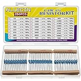 ALLECIN 1/4W Resistor Kit 25 Values from 1 Ohm to 1M Ohm 1/4 Watt 1% Metal Film Resistors Assortment