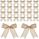 Thinp 24 Pcs Christmas Burlap Bow, 3 Inch Buffalo Plaid Bow for Wreath Handmade Ribbon Bows with Twist Ties Natural Bowknot Ornament for Christmas Tree Thanksgiving New Year Party Decoration