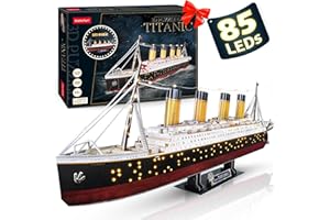 CubicFun LED 3D Puzzle Christmas Titanic Ship Gifts 3D Puzzles for Adults RMS Toys Model Kits 34.6 in, Difficult Watercraft J