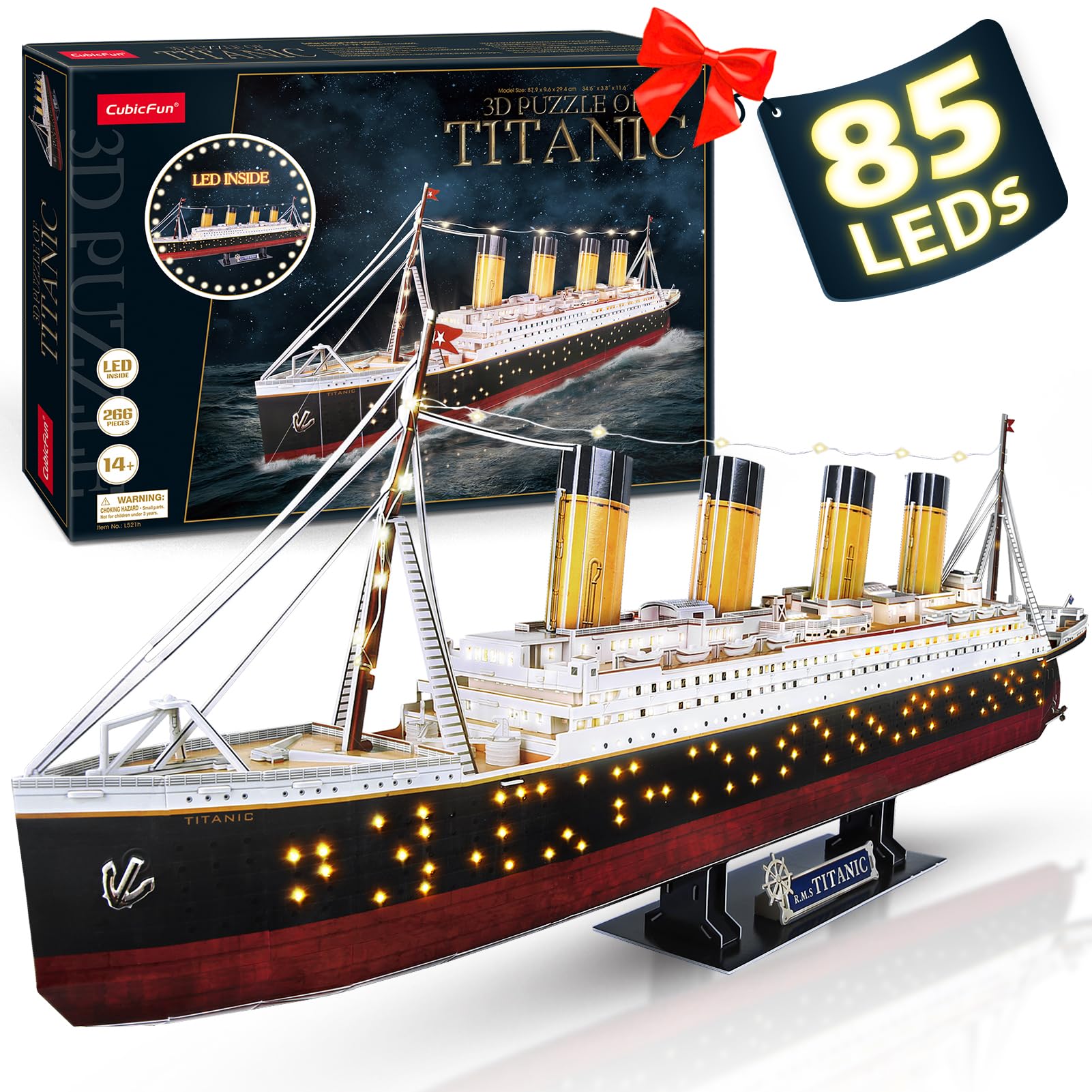 CubicFun LED 3D Puzzle, 88 cm, Titanic Ship Model Toys for Adults and Teens, 266 Pieces — image 1