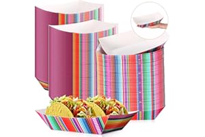 Engrowtic 100 Pcs Mexican Nacho Trays Disposable Food Trays Fiesta Party Decorations Assembled Paper Snack Trays Taco Boats for Candy Hot Dog Cinco De Mayo Birthday Mexican Party Supplies (3 lb)