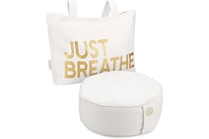AJNA Buckwheat Meditation Cushion Round Zafu Yoga Pillow - Zafu Meditation Cushion Velvet with Zippered Organic Cotton Liner to Add or Remove Hulls | Machine Washable - Free Carry Bag (White)