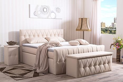 Boxspringbett Cassandra 120x200, 7-Zonen-Taschenfederkern-Matratze mit Visco Topper Matratzenschoner, 140x200 160x200 180x200