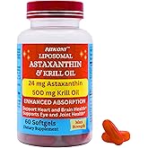 Nikoni Liposomal Astaxanthin 24mg with Kril Oil 500mg Supplement, 60 softgels