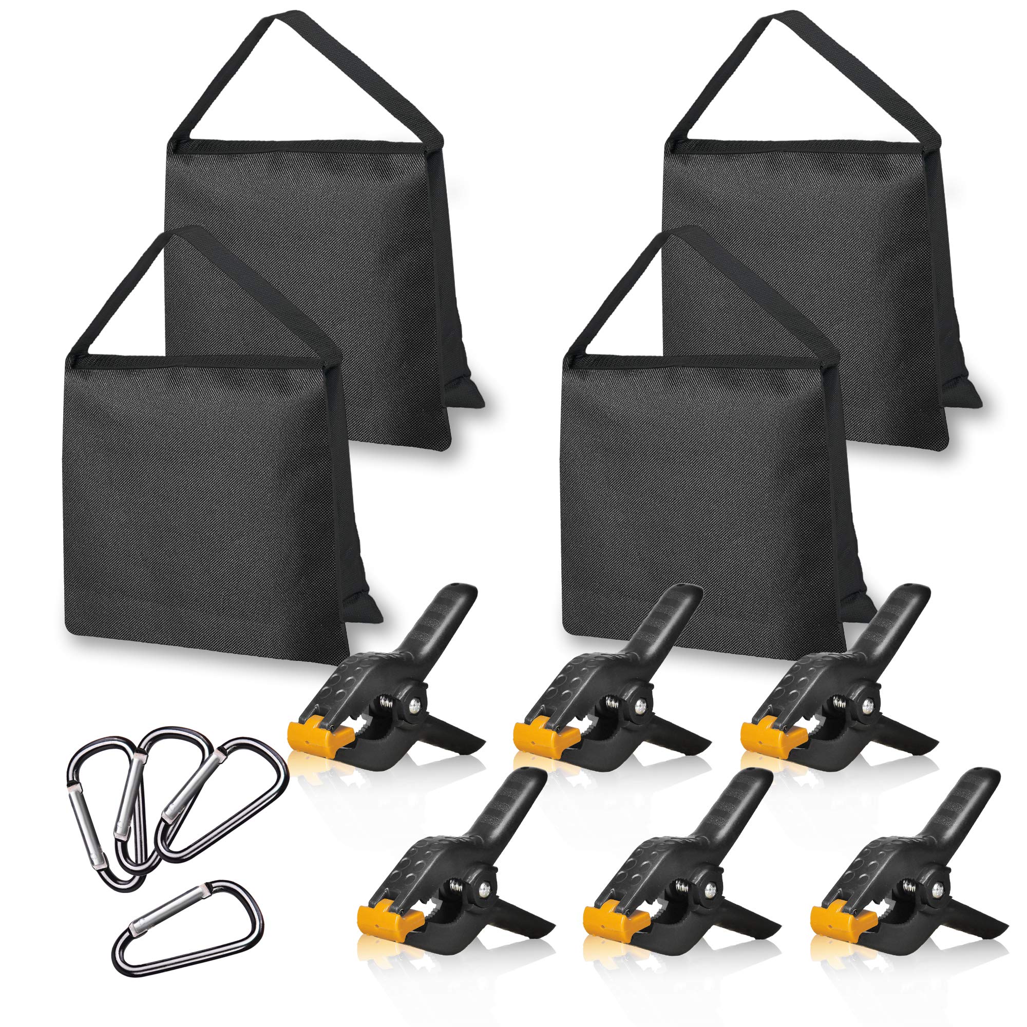 EMART Sandbag 4 Packs and Spring Clamps 6 Packs,Heavy Duty 4.5 inch Clips, Props for Photography Photo Video Studio to Fix Backdrop Stand Kit-Black