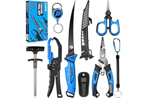 PLUSINNO Fishing Gear, Fishing Tools, 7PCS Fishing Accessories, Corrosion Resistant Fishing Pliers Kit, Fishing Knife, Floating Fish Lip Gripper Fishing Gifts for Men, Gifts for Fishermen
