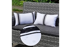 ONWAY Outdoor Pillow Covers 12X20 Waterproof Set of 2 Lumbar Throw Cushion Cover White and Black Striped Outdoor Pillows for Patio Furniture