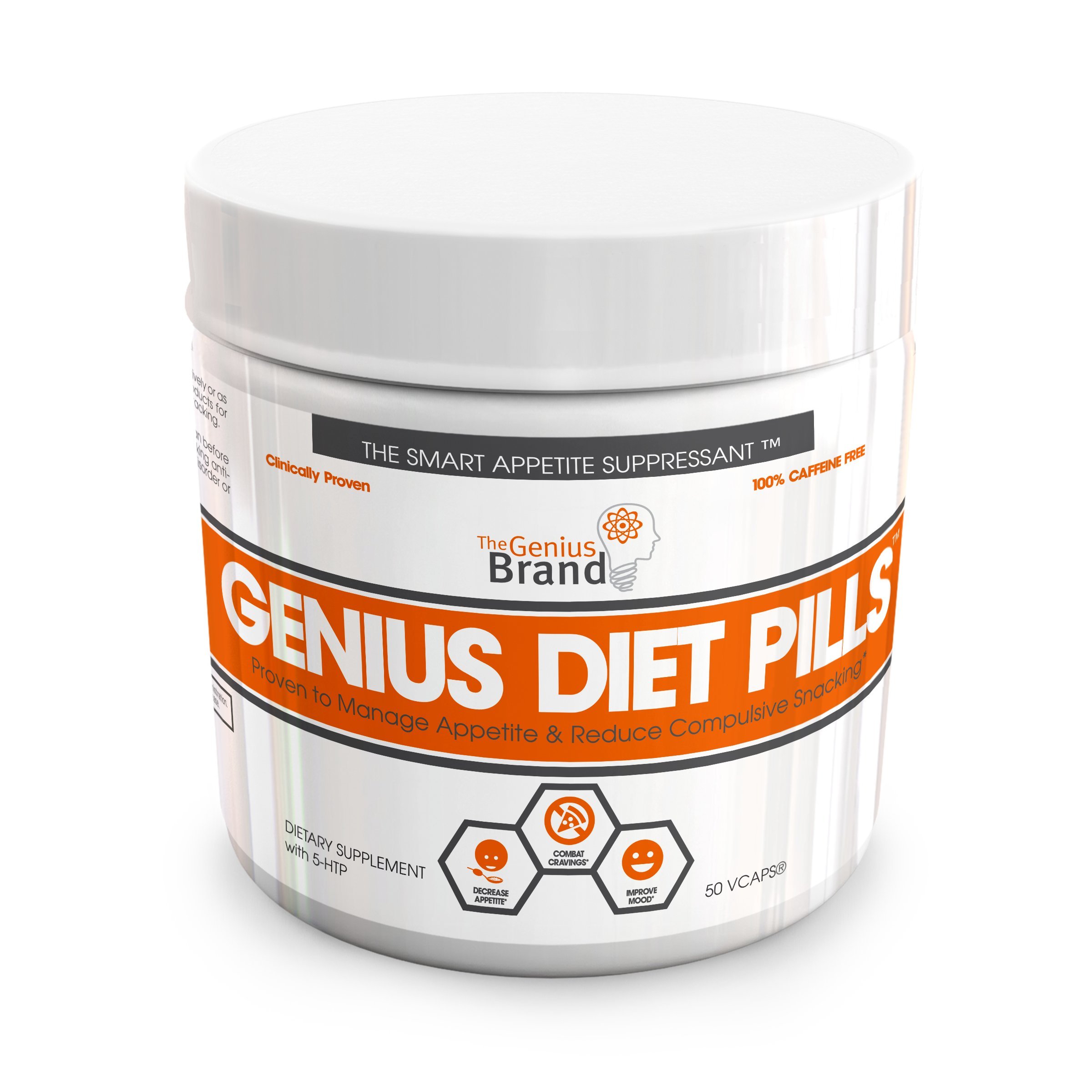 GENIUS DIET PILLS - The Smart Appetite Suppressant for Safe Weight Loss, Natural 5-HTP & Saffron Supplement Proven For Women & Men - Cortisol Manager + Mood, Stress and Thyroid Support, 50 Veggie Caps by The Genius Brand