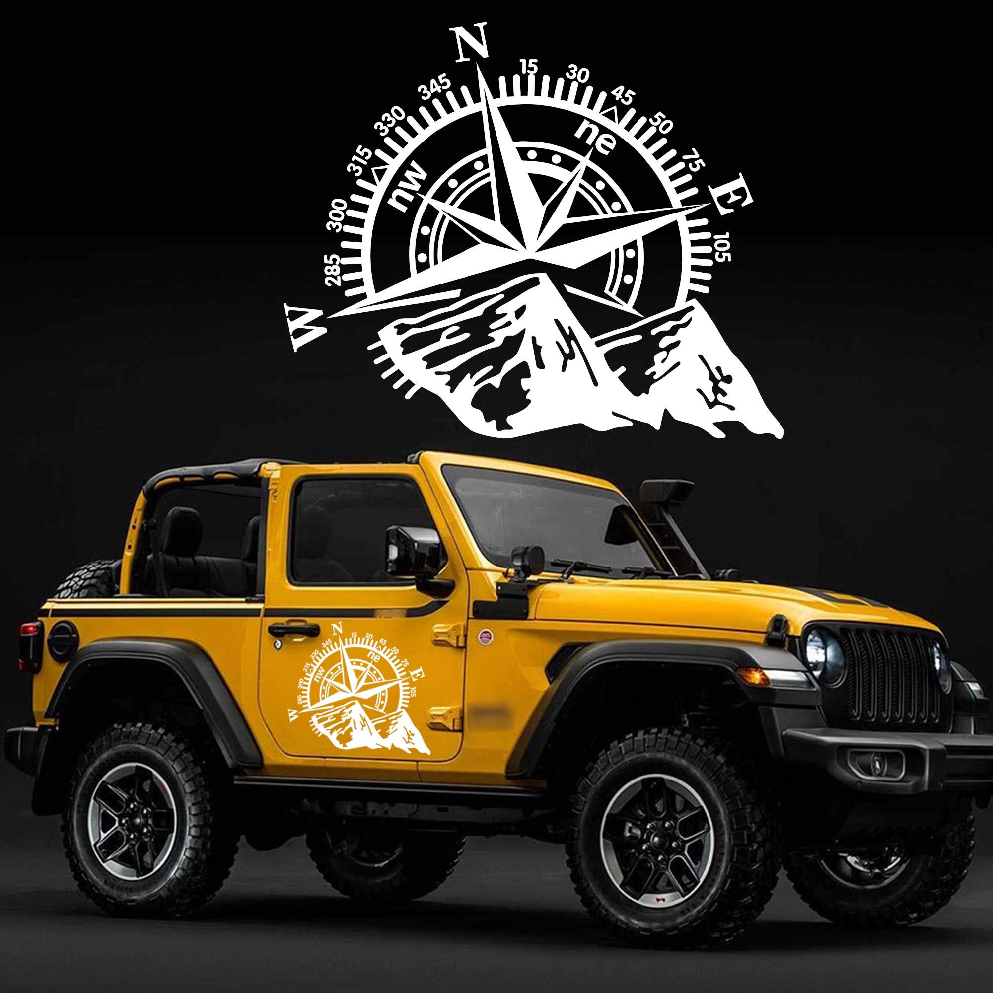 TOMALL 21''x17.3'' Mountain Compass Stickers Decal for Car Hood Auto Compass Graphics Stickers for SUV Off-Road Vehicles Car Body Side Door Trunk Universal Waterproof Vinyl Car Stickers (White)