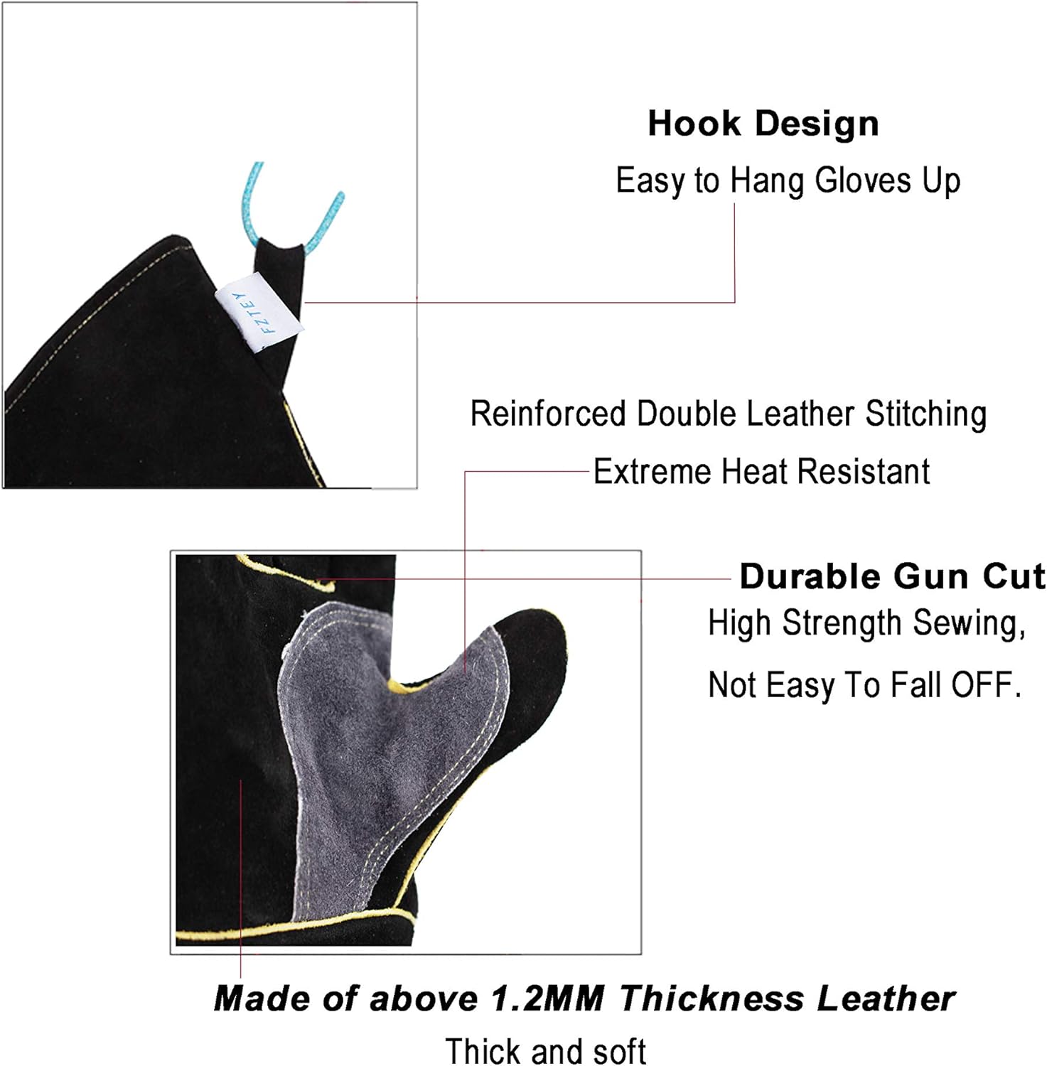 FZTEY Welding Fire Gloves For Woodburning,Fireplace, Stove, Safety Work Oven Grill: Clothing