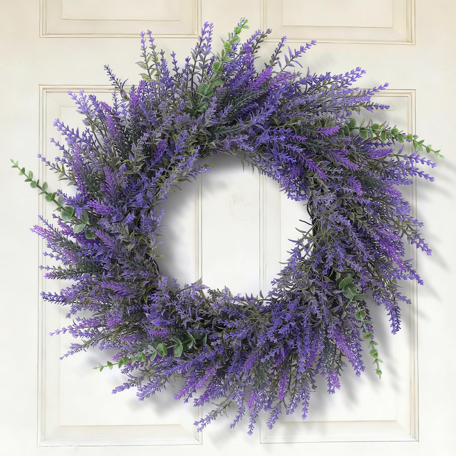 Photo 1 of 26" Lavender & Eucalyptus Wreath for Front Door - All Season Artificial Wreath for Spring and Summer, Indoor Outdoor Wall, Porch, Window, Rustic Farmhouse Home Decor