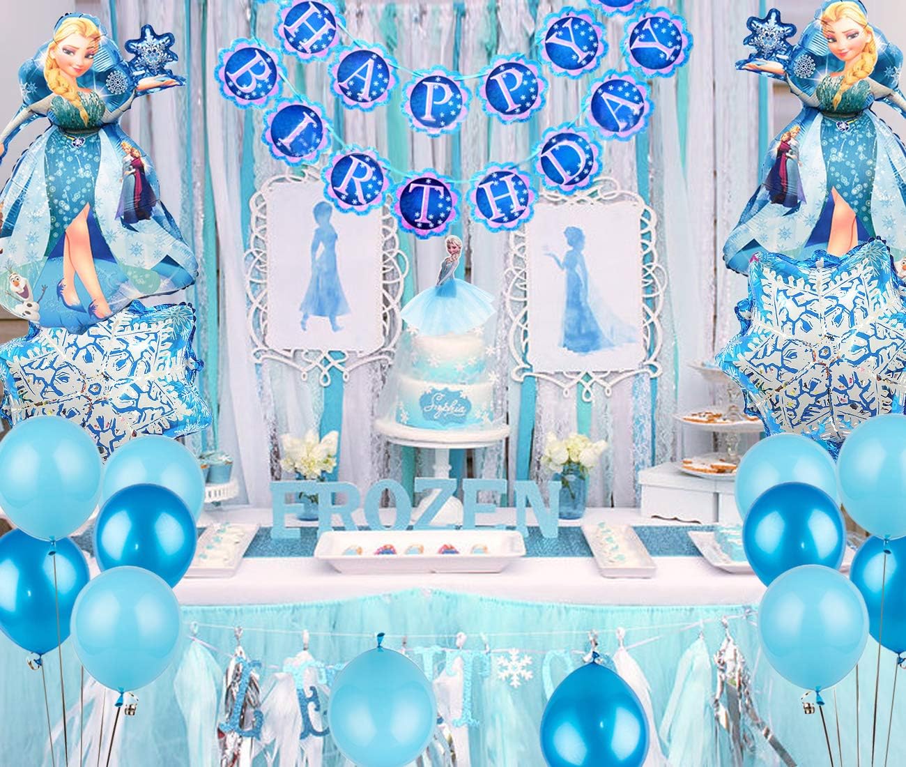 Amazon Co Jp 誕生日飾り付け アナと雪の女王 姬様 ディズニーパーティー デコレーション エルサ風船 雪花バルーン １歳 ２歳 100 日誕生日会装飾 イベントデコレーション おもちゃ