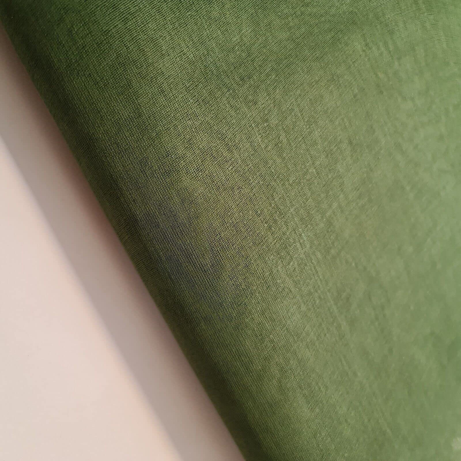 Premium Quality Multi Purpose Lightweight 100% Cotton Organdy Doll Dress Stiff Lining Curtain Interfacing Fabric Material 44" - 112cm Wide (Olive Green)