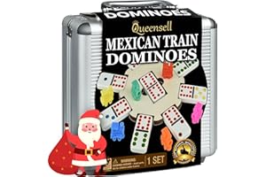Queensell Mexican Train Dominoes Set with Wooden Hub, Domino Tile Board Games - Double 12 Dominos Set for Family Game Night for Adults and Kids Ages 8 and up (Double 12)