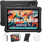 Tablet 10 Inch Android 16 Tablet, 32GB RAM 128GB ROM, 1TB Expansion | T7280 Octa-Core, tough tablet Large Capacity Battery, Dual Camera, 5G/2.4G WiFi, Bluetooth 5.2, GPS - Black (Black)