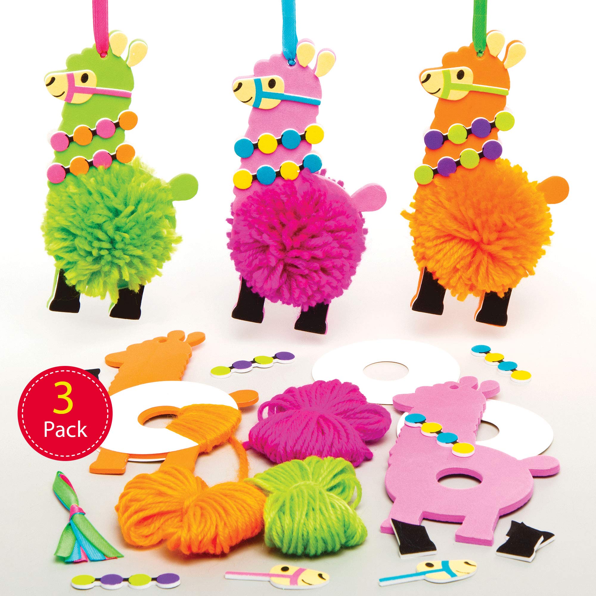 Baker Ross Lovely Llama Pom Pom Kits, Creative Art and Craft Supplies for Kids to Make and Decorate (3 Pack),AT472