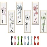 FREEBLOSS 6 Set Cross Stitch Bookmark Kit Dandelion Pattern Counted Cross Stitch Kit with Instruction Embroidery Bookmarks for DIY Embroidery Kit for Adults 8''x2.4''