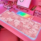JMIYAV Pink RGB Gaming Mouse Pad 31.5x12 Inch PC XL Large Extended Glowing Led Light Up Desk Pad Non-Slip Rubber Base Computer Cute Mousepad Mat Desk Accessories Gaming Setup 487