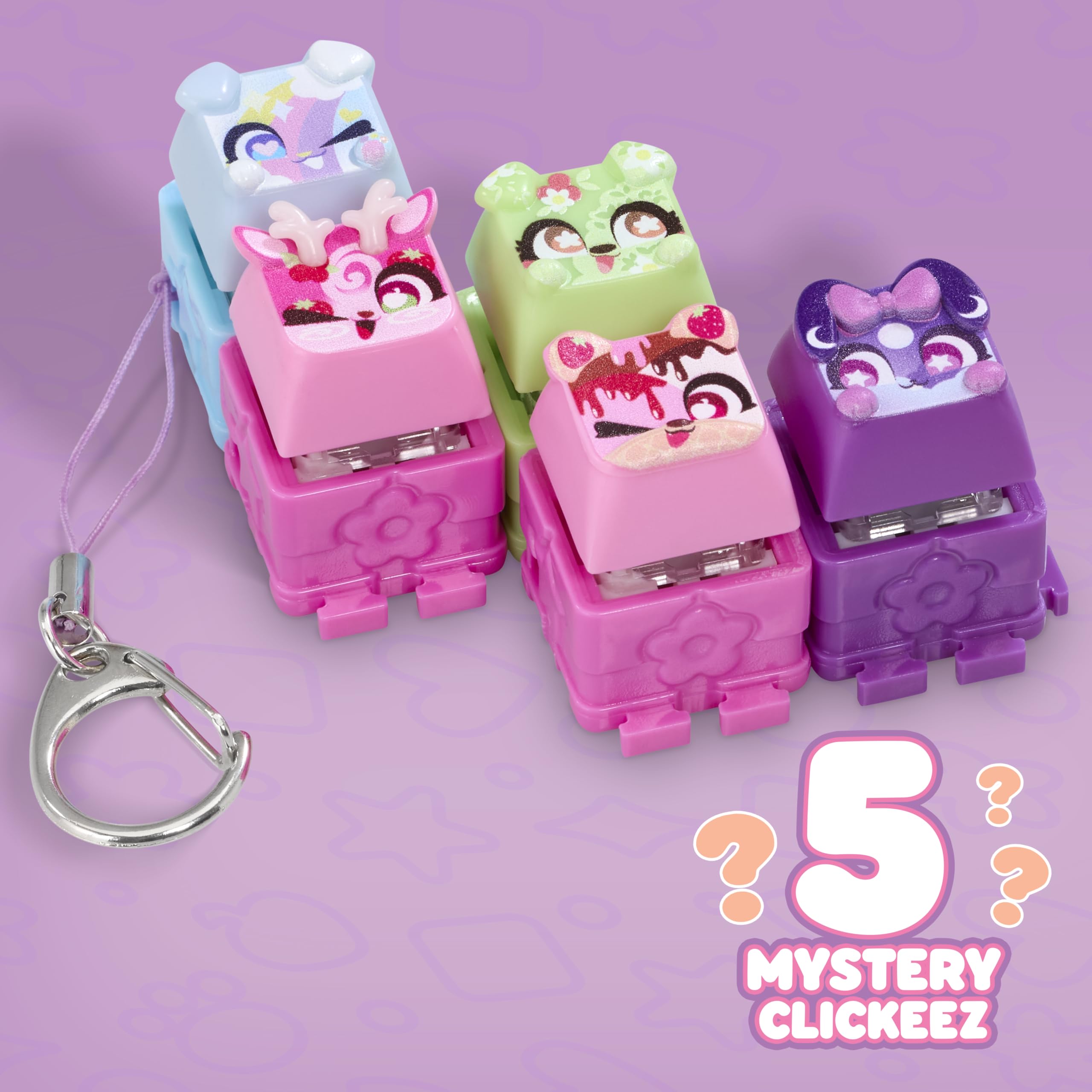 Clickeez 5-Pack | 5 Collectible Character Keyboard Keys Click and Clack | Create Your Own Keychain | Ages 6+