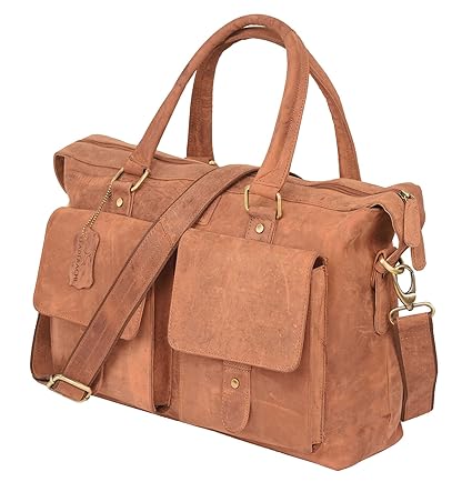 LEADERACHI Womens Hunter Leather Laptop Briefcase Bag (Brown)