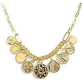 Glod Plated Charm Necklaces for Women Chunky Paperclip Chain Evil Eye Coin Pendant Punk Necklace