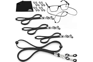 SIGONNA Eyeglass Strap Holders - Premium ECO Leather Eye Glass String Strap - Eyeglass Chain for Women Men - Eye Glass Accessory Chain Around Neck - 4 Cords (Black)