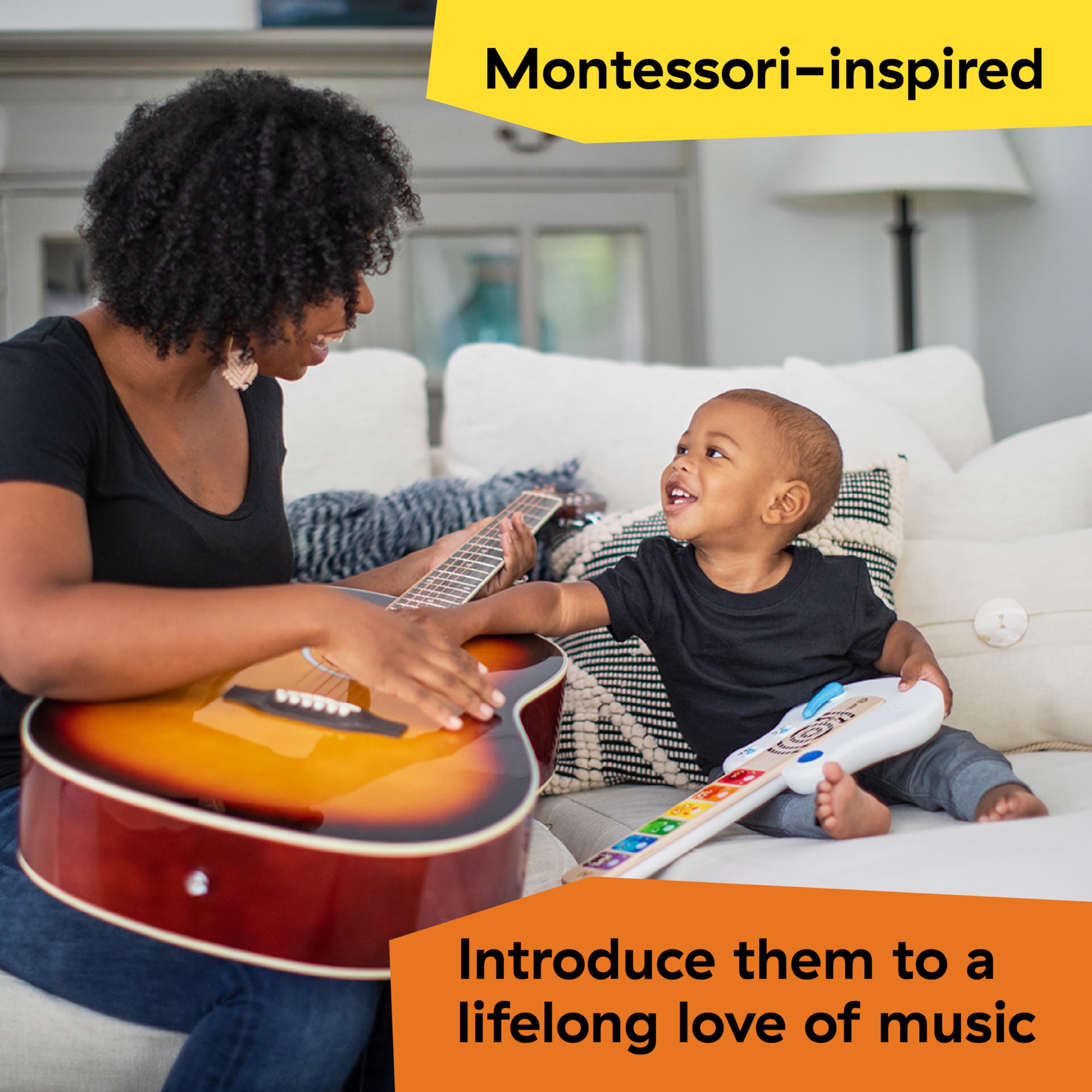 Baby Einstein Strum Along Songs Magic Touch Wooden Toy Guitar with Whammy Bar, Montessori Musical Learning Toy with Lights, 12mo+