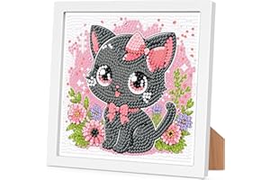 ARTTOPLUS Cat Diamond Art Kits for Kids with Frame-Cat Diamond Art for Kids Ages 4-8-12 with Frame,Animals Diamond Painting Kits for Kid for Gift Home Wall Decoration(7x7inch)