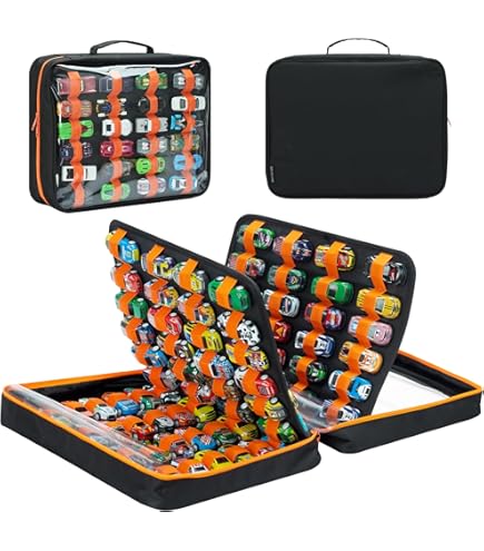 KISLANE Étui de Transport Portable adapté pour Les Voitures Voitures Jouets ou boîtes d'allumettes, Polyvalent pour 108 Voitures Jouets, Sac de Rangement Robuste à 4 Pages avec Poche Avant (étui