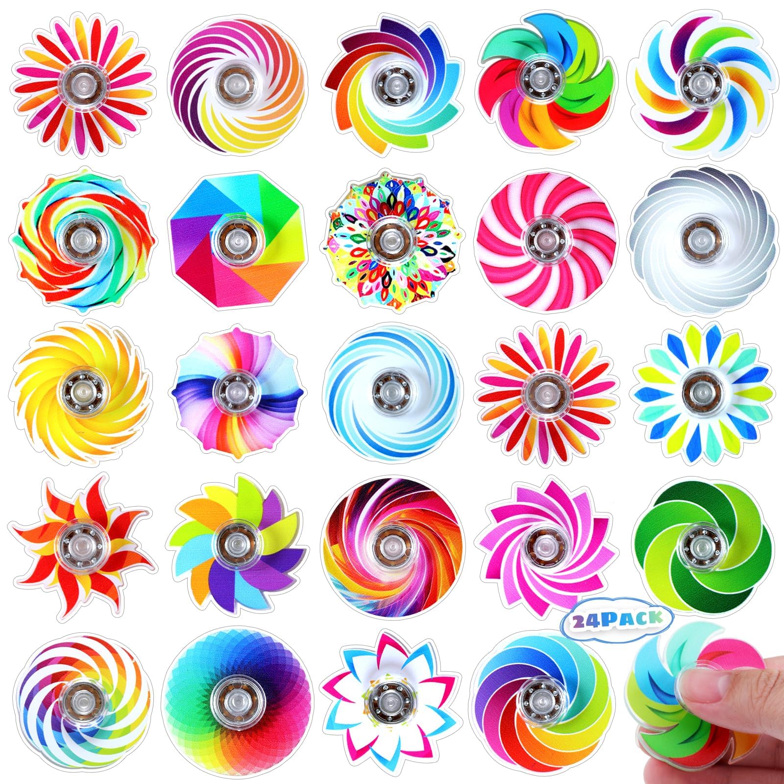 Makorobi 24 Pack Mini Fidget Spinner Toys Party Bag Fillers, Stress Relief Sensory Toys for Kids Teens, Treasure Box Toy for Classroom Prizes Supplies