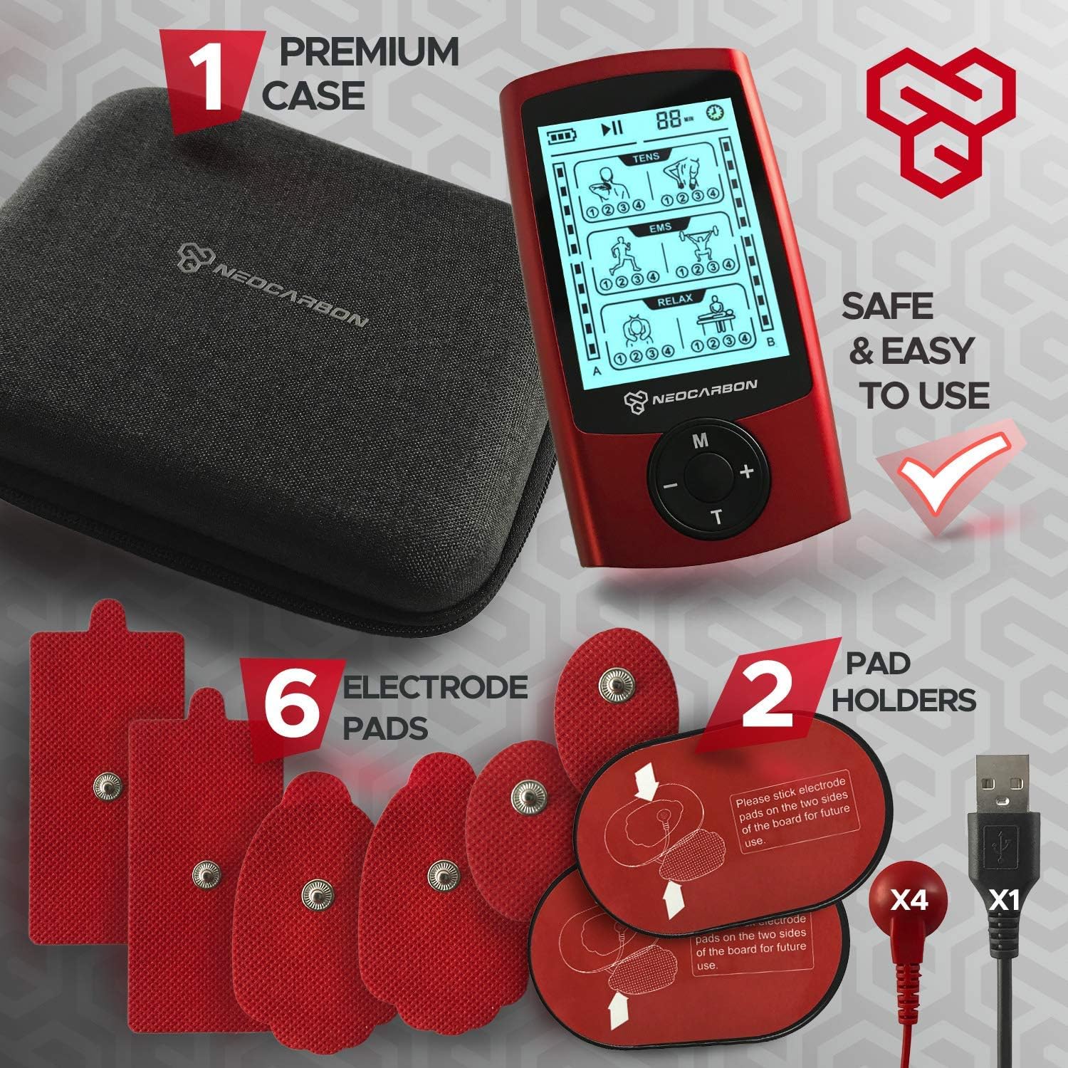 Dual Channel TENS EMS and Relax Muscle Stimulator, Electronic Pulse Massager Unit, 14 Electrode Pads, Travel Case: Health & Personal Care