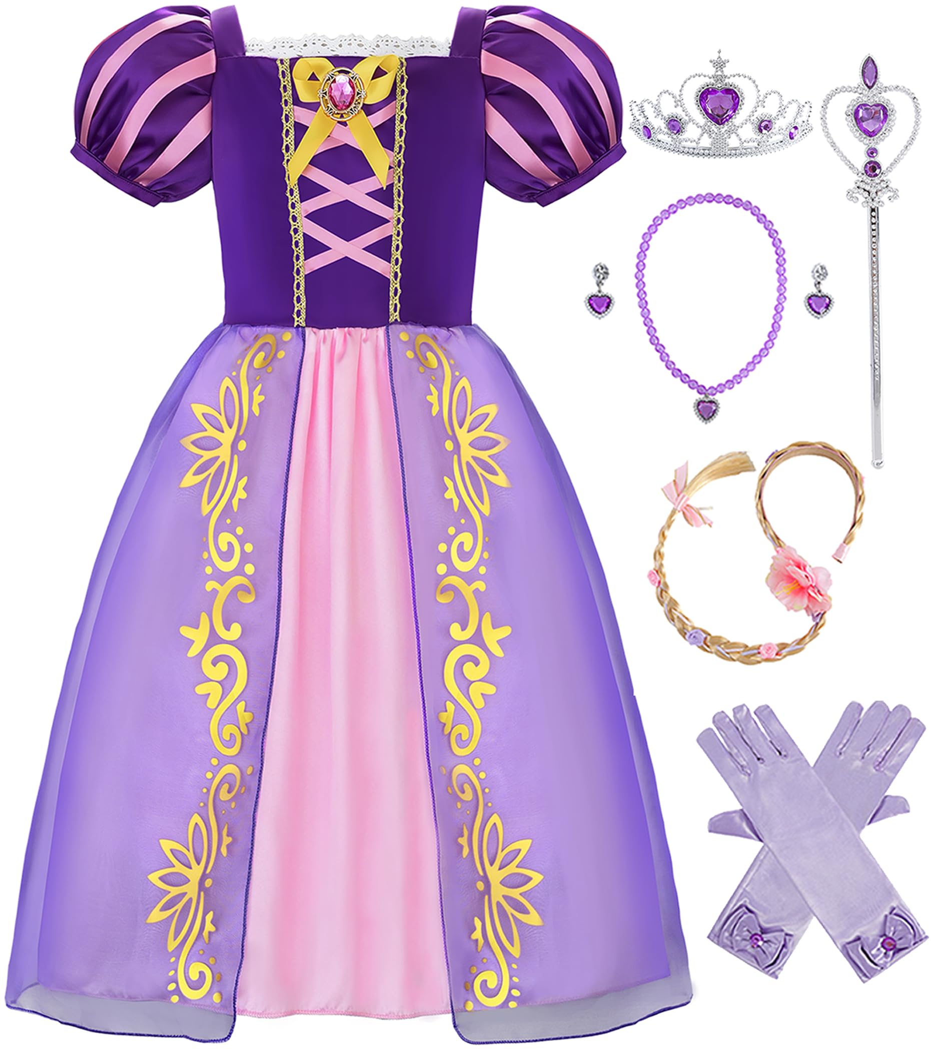 Photo 1 of Aoiviss Girls Princess Costume Purple Princess Dresses for Little Girls Fancy Dress Up Clothes for Halloween Cosplay Party