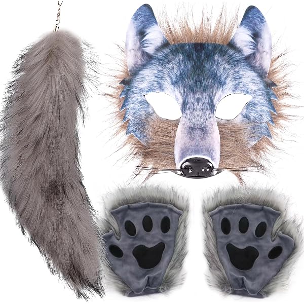Set De Máscara De Hombre Lobo – 4 Piezas Con Máscara, Guantes Con Garras Y Cola, Disfraz Para Halloween Y Carnaval, Ideal Para Adultos Y Niños