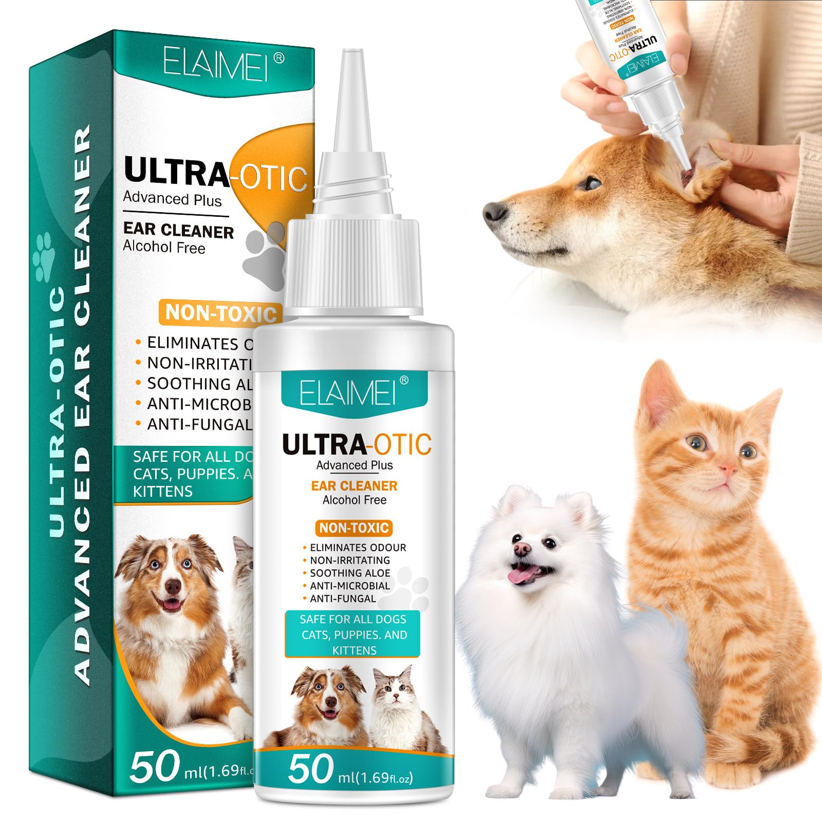 JCZQDRPC Ear Cleaner for Dogs, 50ml Dog Ear Drops, for Dogs Yeast Infection, Ear Care for Dogs Relief Dog Itchy Ears, Dog Ear Cleaner is an Antibacterial, Non Irritating Ear Drops for Dogs and Cats