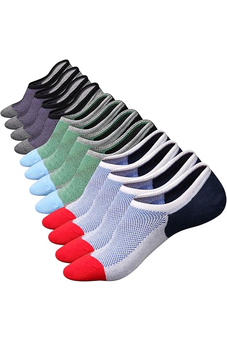 BadPiggies 10 Pairs Mens No Show Socks, Loafer Sneakers Low Cut Invisible Socks With Non Slip Grips 5 Color