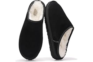 Project Cloud Mens Slippers 100% Genuine Leather and Genuine Shearling Lining – House Slippers for Men with Memory Foam Insole – Lightweight & Non Slip Mens House Shoes (Chill)