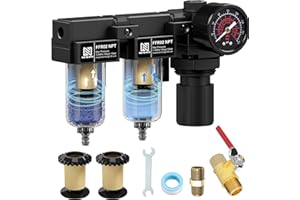 NEWPO 1/4" NPT Air Drying System, Air Compressor Filter Dryer, Air Pressure Regulator with Gauge,Semi-Auto Drain,Metal Bracke