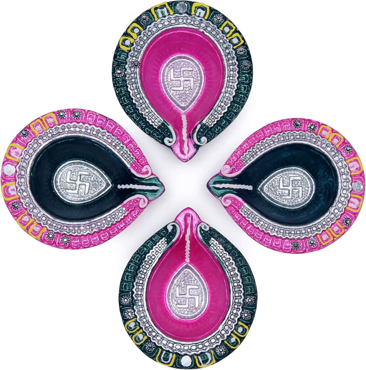 Oil Lamps & Accessories - Premium Handmade Terracoaat Set of 4 Pink Clay Diya for Diwali/Navratri Decorations Oil Lamp Diwali Clay Diya Tea Light Holder Indian Decor Festival Gifts Puja Items