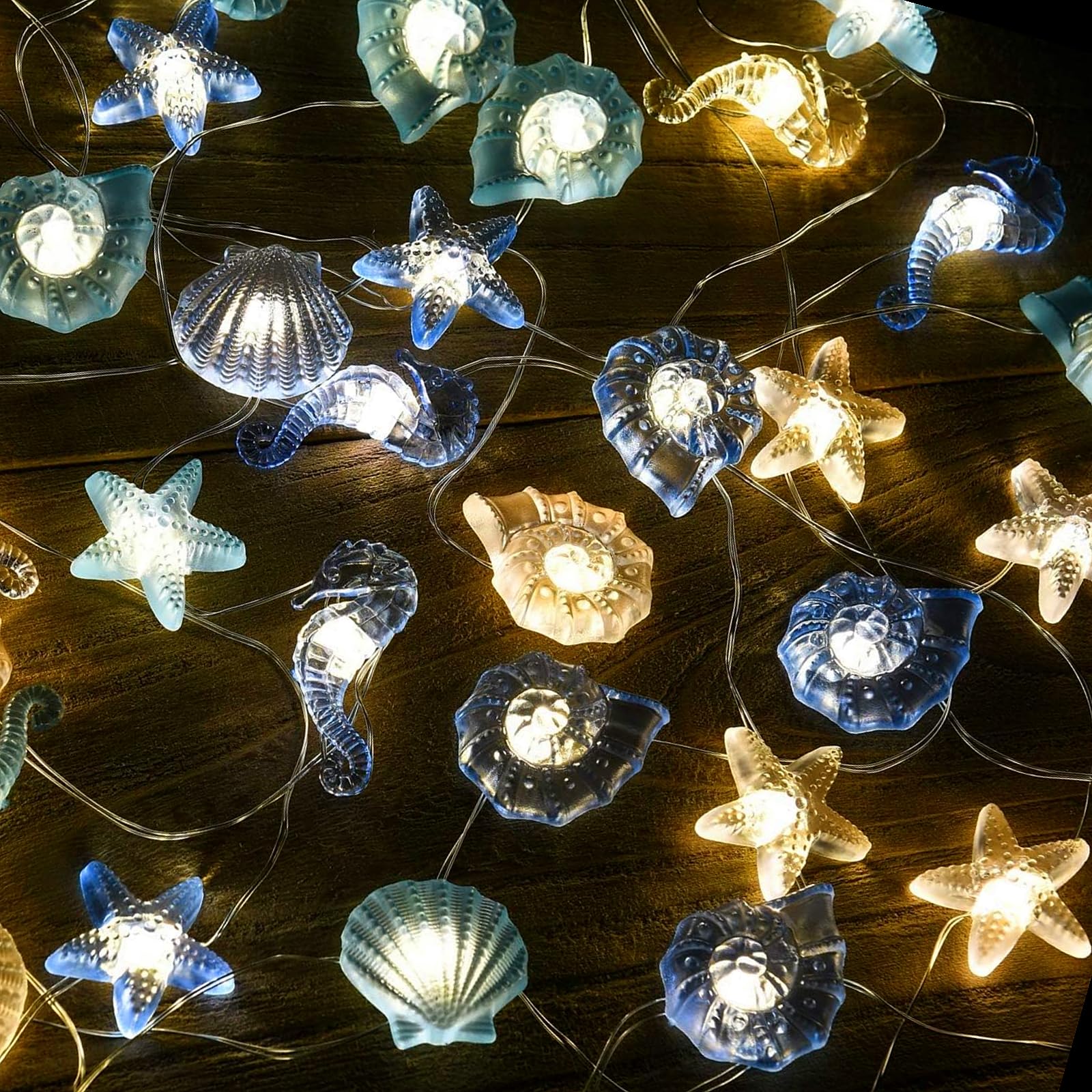 LINYYDS Ocean String Light Sea Shells Seahorse Conch Light Beach String Light LED String Lights Decorative Fairy Light for Indoor Outdoor Christmas Decor (3m 30 LEDs) (Ocean)