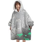 Fiosnow Glow in the Dark Dinosaur Fossil Blanket Hoodies for Kids 6-13YR Oversize Wearable Blanket Hoodies for Boys Girls Teens
